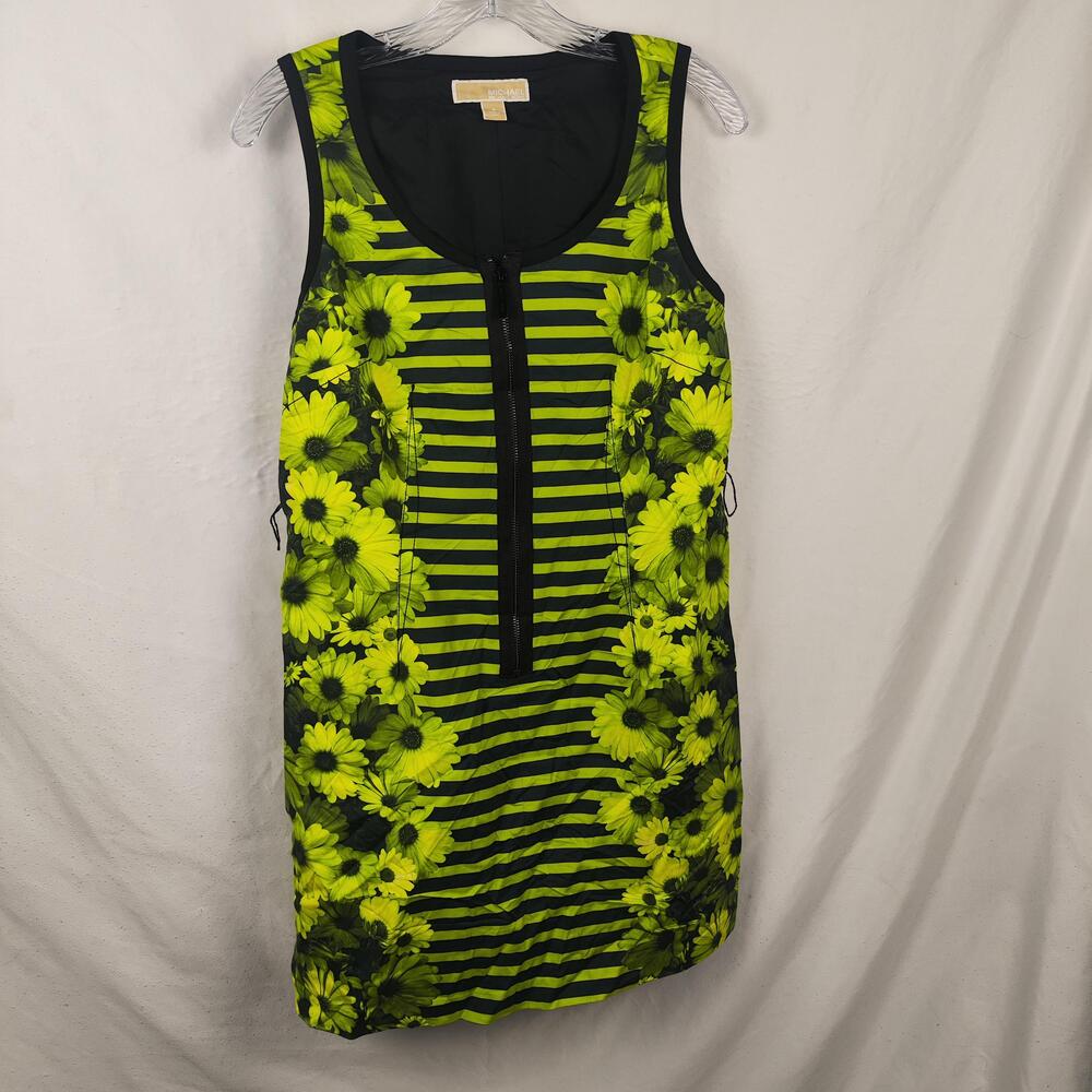 Michael Michael Kors Dress Womens 8 Yellow Floral Stripe Zip Shift Casual